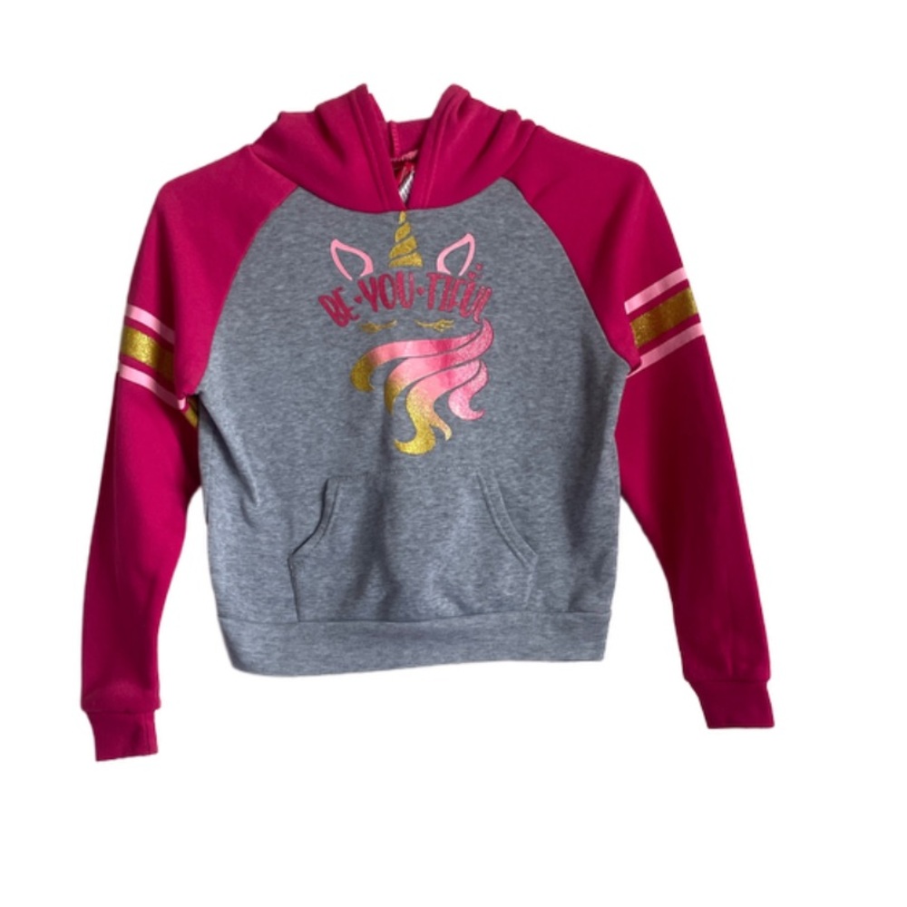 Energetic Pink and Gray Color-Blocked Hoodie with Graphic Design